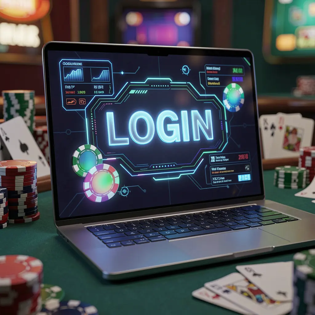 88BET Login – Secure and fast access to your gaming account in Vietnam Modern laptop with a glowing login interface and blurred casino chips in the background representing secure access to 88BET for players in Vietnam